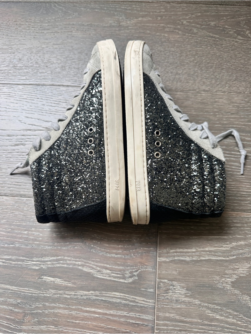 P448 Gray Suede and Glitter High-Top Sneakers